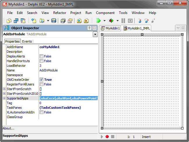 Configuring the add-in's properties in the COM Add-in module