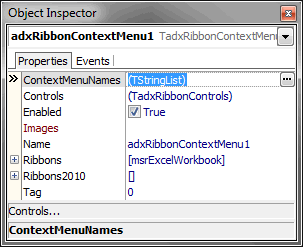Setting the properties of the Ribbon Context Menu component