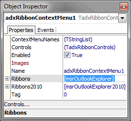 Ribbon context menu properties