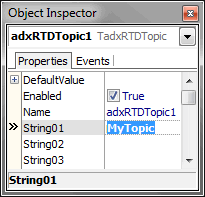 Setting the properties of the RTD topic component