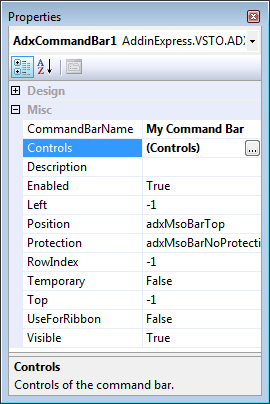 Specifying the position of a custom command bar