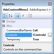 Properties of the Context Menu component