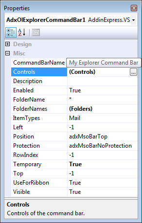 Outlook Explorer command bar properties