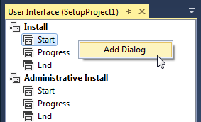 Open the User Interface Editor to add required dialogs.