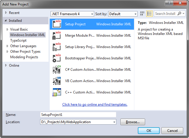 Adding a new WiX Setup Project