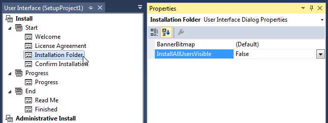 Configure the properties of the User Interface dialog.